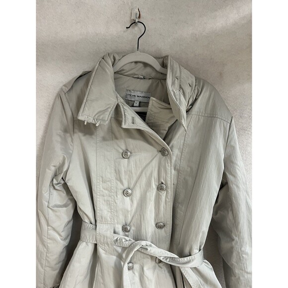 Steve Madden Women's Tan Tie Waist Button Coat Jacket Large - Picture 2 of 10
